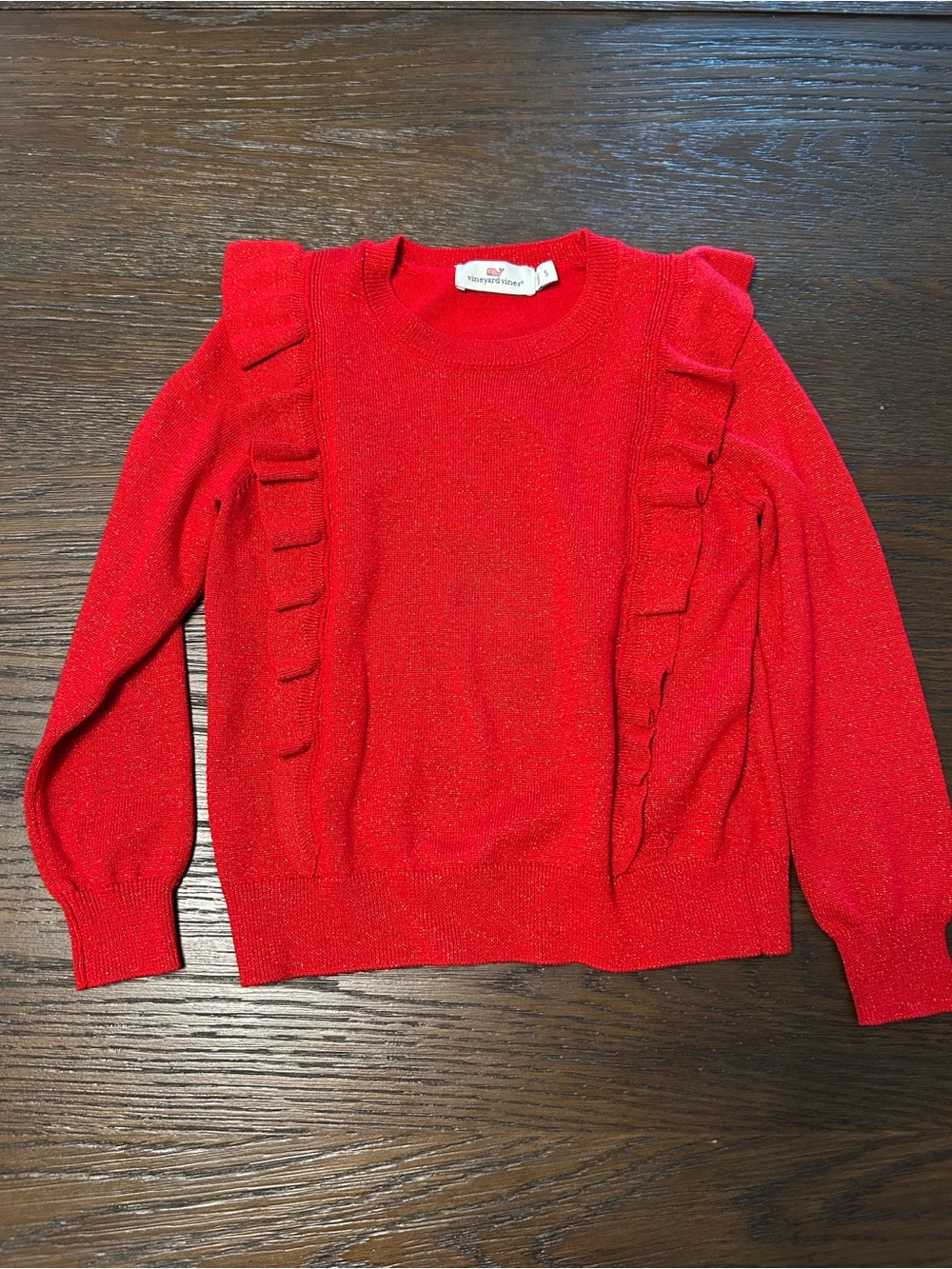 Vineyard Vines Red Ruffle-Trim Sparkle Crewneck Sweater